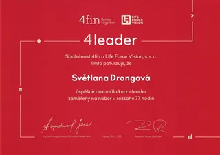 Kurz 4leader zaměřený na nábor – 4fin a Life Force Vision, 2021